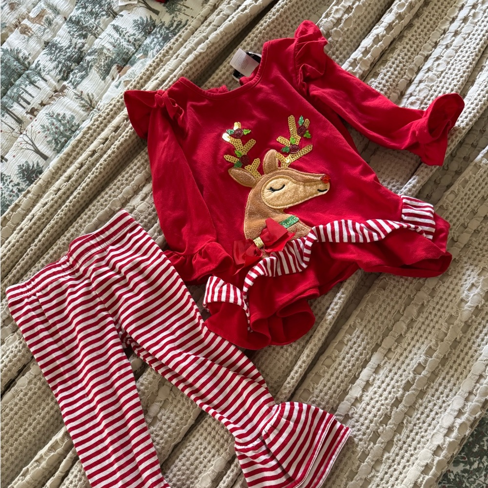 Red Reindeer Outfit with Striped Pants